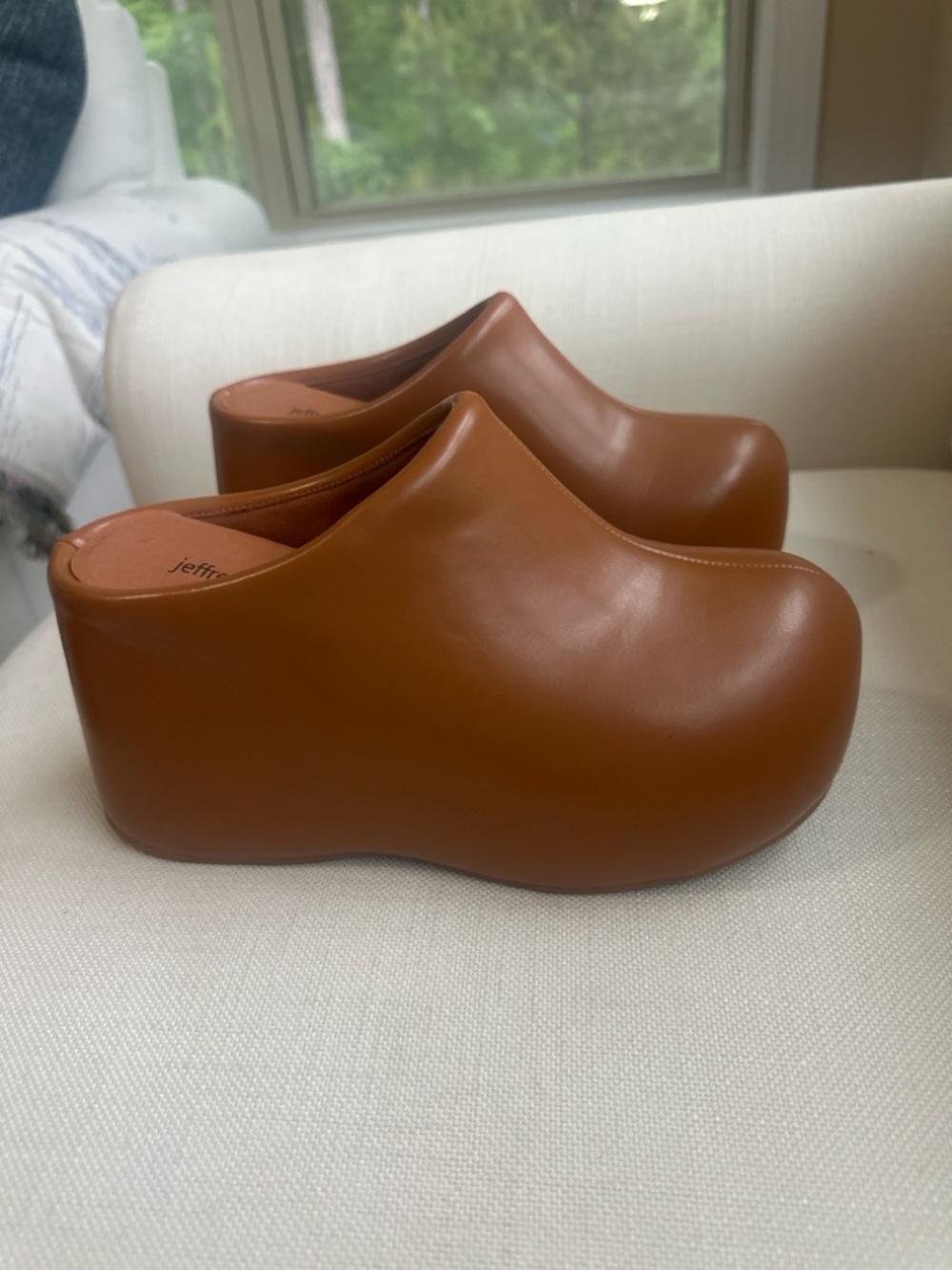Jeffrey Campbell Brown Platform Clog Mules Size 8 Sculptural Chunky - Picture 2 of 10